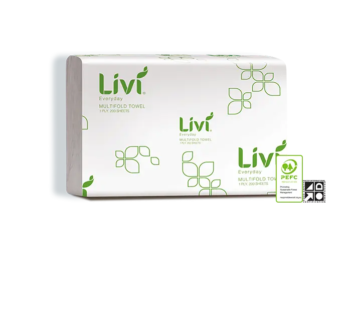 Livi Basics/Everyday Multifold Hand Towel 1 Ply 200 Sheets (20 Packs)