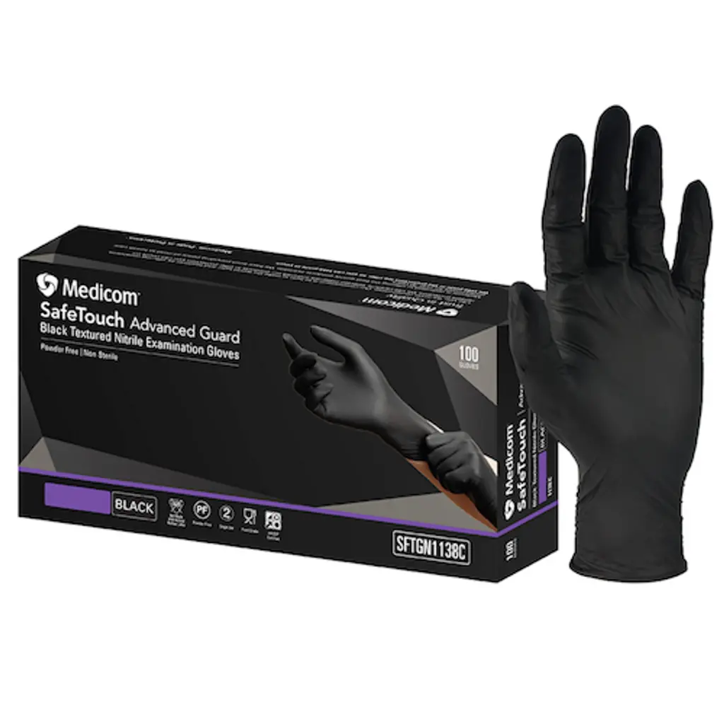 Medicom Safe Touch Advanced Guard Black Nitrile Gloves - Small