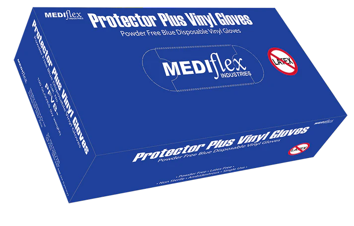 Mediflex Protector Plus Powder Free Blue Vinyl Gloves