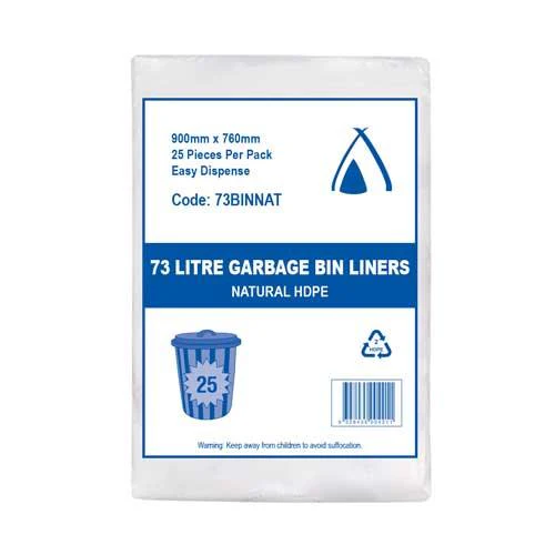 Clear Garbage Bags - 73L-25 Pieces per Pack, 250 per Carton