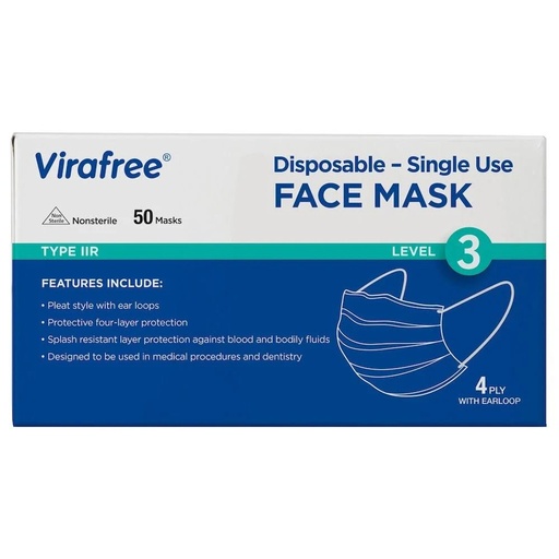 [1120] Virafree Type IIR Disposable Surgical Face Mask - 50 Masks (1 Box)