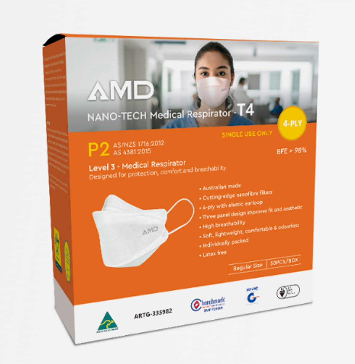 [SMS005-WHITE] AMD P2 (N95) Certified Medical Respirator 50pcs - White Masks
