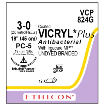 [SMS-JJVCP824G] Coated Vicryl Plus 3-0 19mm PC-5 45cm (JJVCP824G)