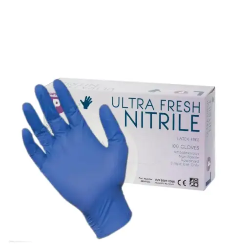 [1680] Ultra Fresh Blue Vinyl Disposable Powder Free Gloves (100pcs) - Large
