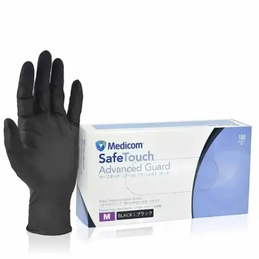 [1695] Medicom Safe Touch Advanced Guard Black Nitrile Gloves - Large