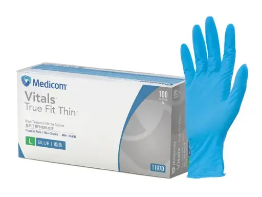 [SMS-UN131197D] Medicom Vitals True Fit Thin Blue Nitrile Gloves (100pcs) - Large