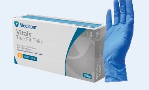 [SMS-UN131197B] Medicom Vitals True Fit Thin Blue Nitrile Gloves (100pcs) - Small