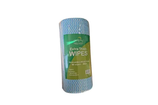 [1880] Extra thik wipes 30cm wide x 45cm long 80 wipes - Blue 4 rolls a Carton
