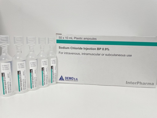 [SMS- CH2DMO200] Sodium Chloride 0.9% for Inj 10ml Amp - BOX/50 (CH2DMO200)