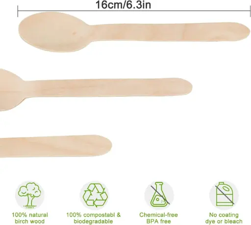 [2616] Wooden Spoons - Biodegradable & Compostable -16 cm Length
